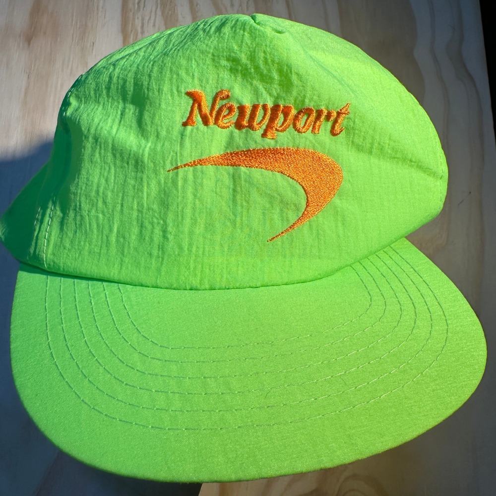 Newport Vintage Neon Green Nylon Snapback Hat OSFM Retro 90s Promo Cap
